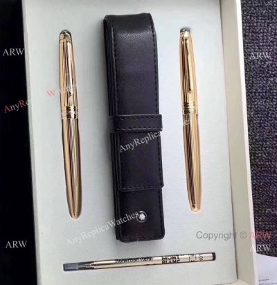 Mont Blanc Meisterstuck Yellow Gold Pen & Pen Case Set - Montblanc Fake